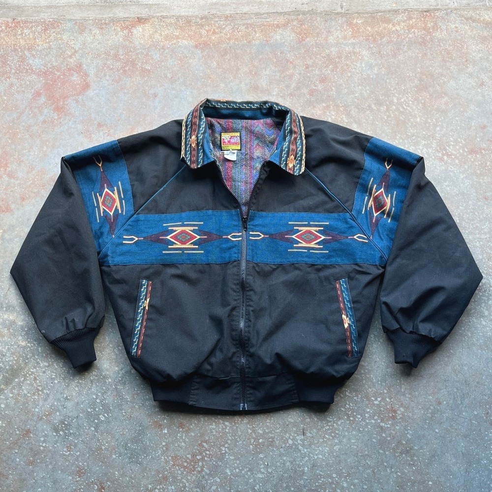 VTG Bee Wild Award Design Apparel Mens XL Aztec Western Santa Fe Bomber Jacket